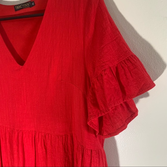 Red Flowey Peplum Sleeve Midi Dress WITH POCKETS - Picture 3 of 15